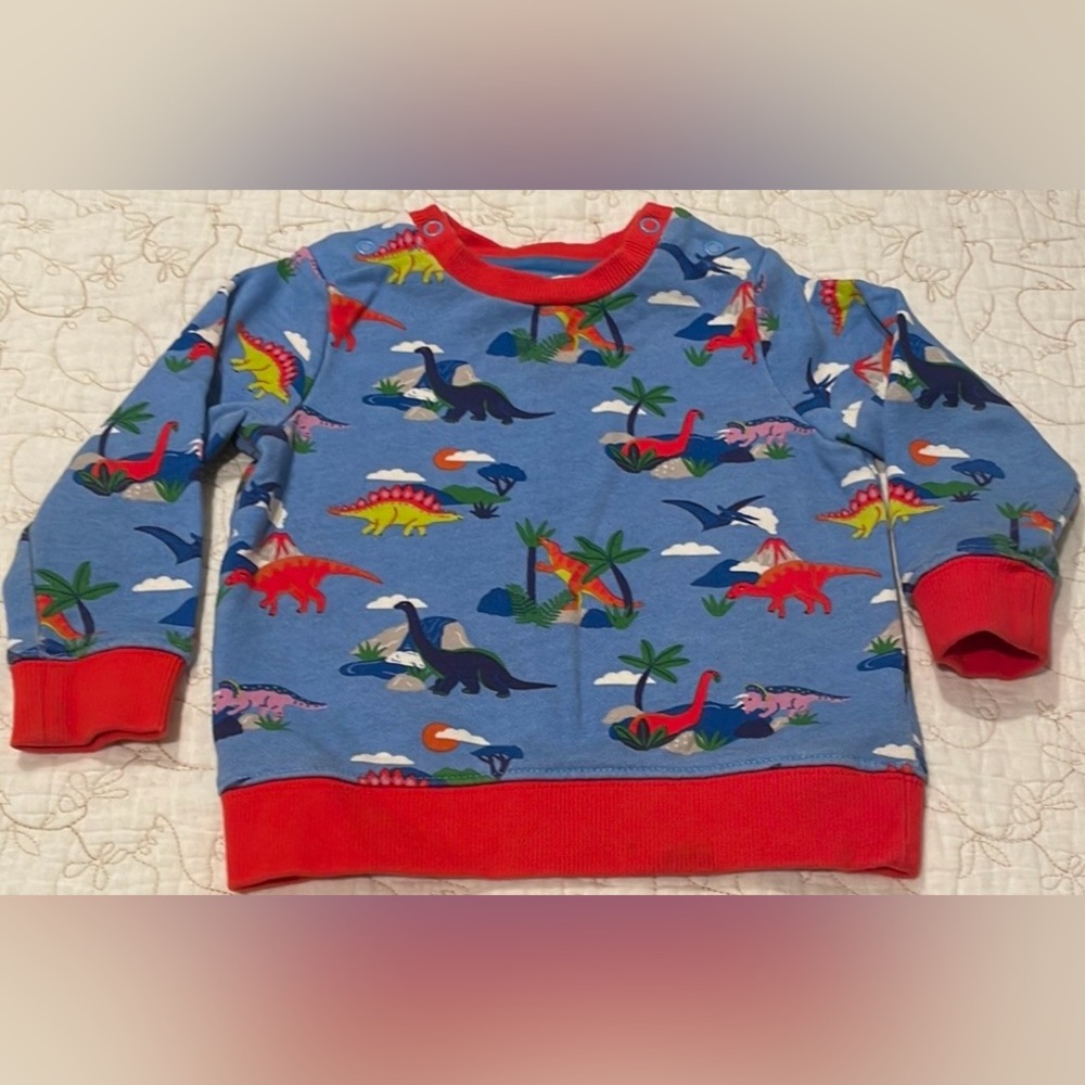 Mini Boden Baby Boden Boys Blue Dinosaur Joggers and Sweater With Red Trim - Picture 2 of 7